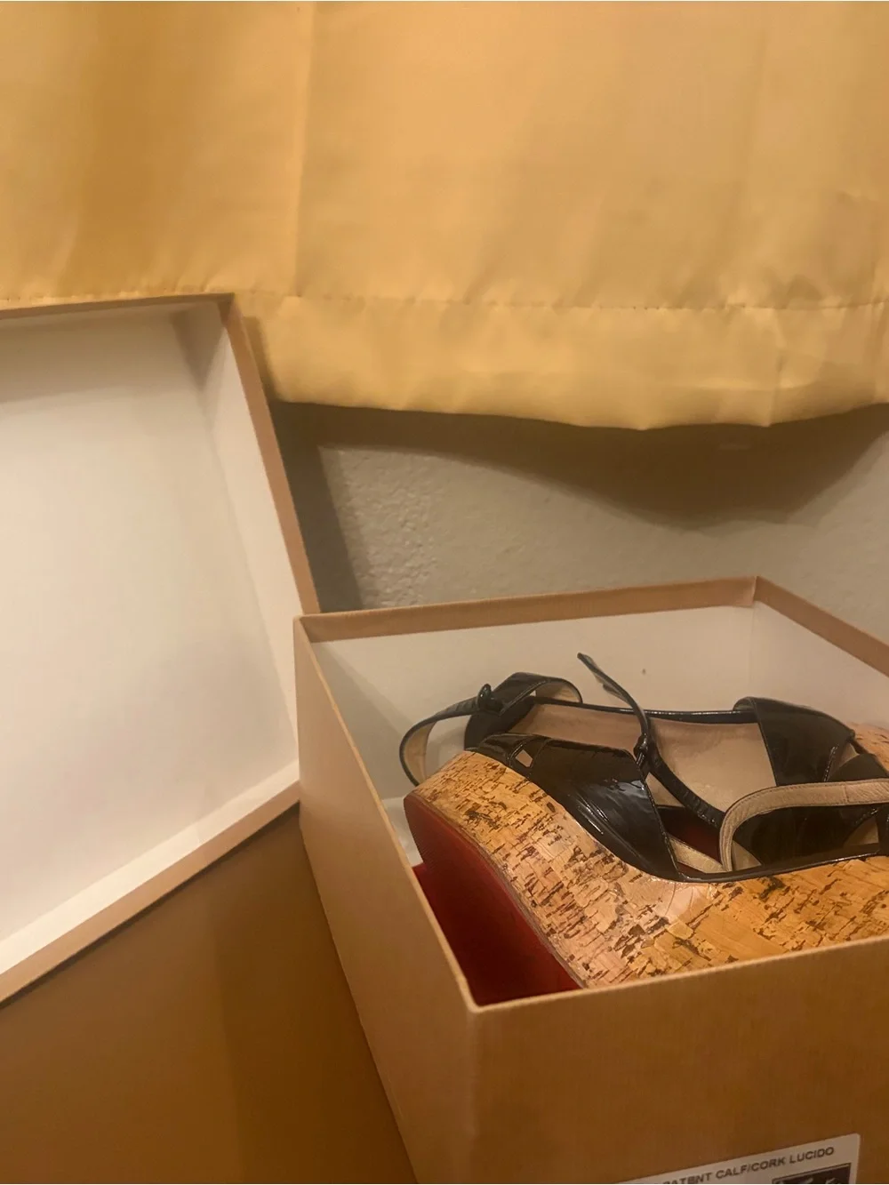 Christian Louboutin Black Patent Cork Platform T-Strap Women’s Wedge Sandals
